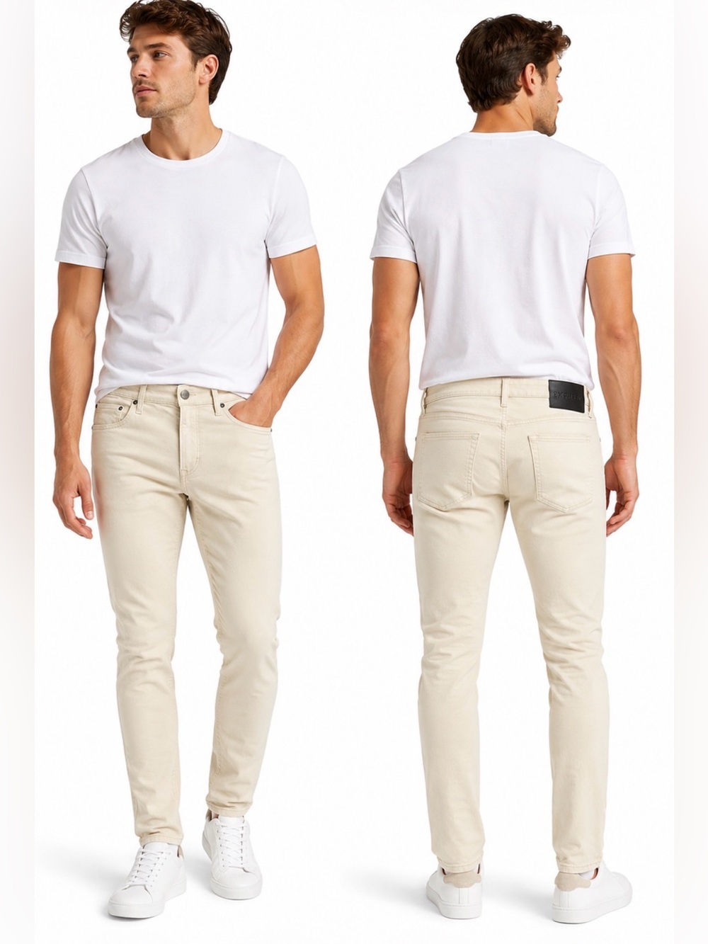Express Men’s Super Skinny Jeans 34x34 Cream Ivory Stretch Denim 80% Cotton